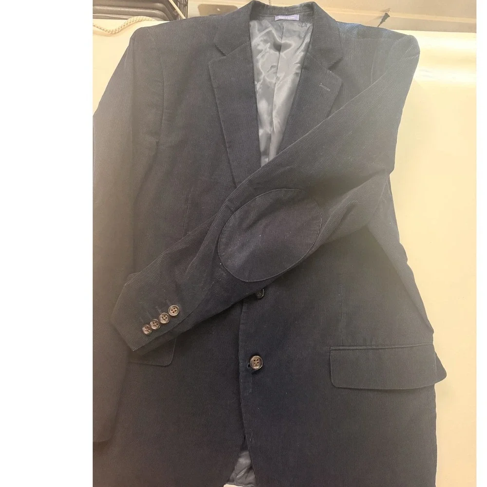 Stafford Navy Corduroy Sport Coat Blazer Classic Fit Elbow Patches 46in Classic